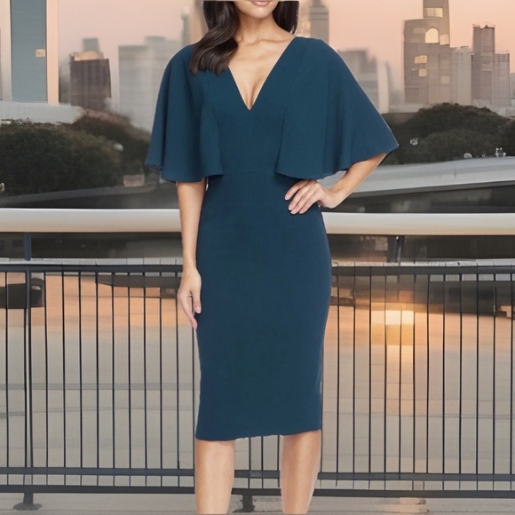 Dress the Population Dresses & Skirts - DRESS THE POPULATION Louisa Flutter-Sleeve Midi Dress Womens XS Party Dressy NWT